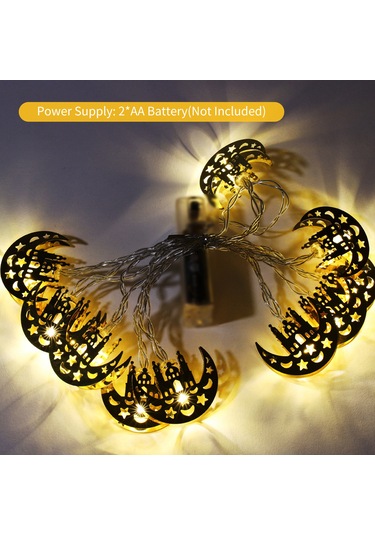 Monyee Ramazan Bayramı Dekoratif Işık Zinciri 1.6m 10 Led Isı Beyazı Sabit Aydınlatma Demir Çelik Yıldız Ay Kalesi Pil Dahil Değil Diğer