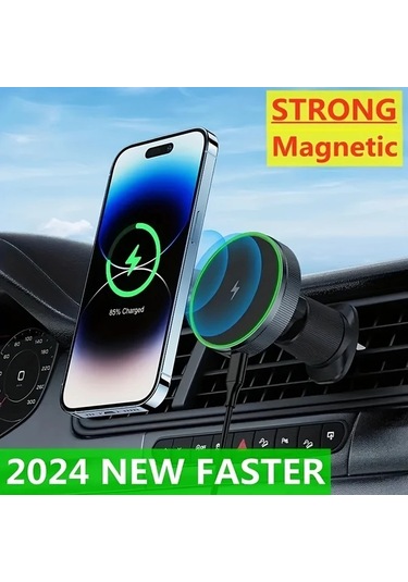 Gateesat Alynıc 15w Hızlı Manyetik Araç Şarj Standı 360 Derece Dönen Siyah Kablosuz Şarj İstasyonu
