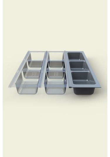 Mutfak Çekmece Içi Kaşıklık, Antrasit Üç Bölmeli Modül 11cm X 48cm Antrasit