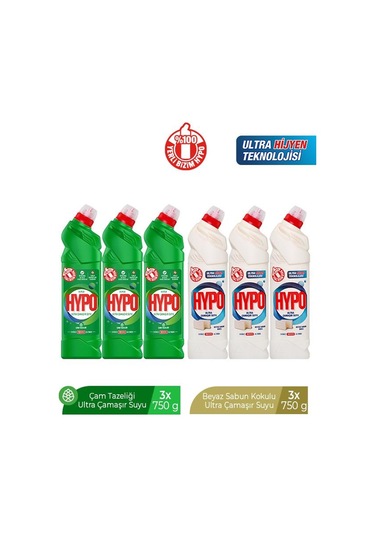 Hyper Hypo Ultra Çamaşır Suyu 3 Çam Ve 3 Beyaz Sabun 750 Gr X 6 Adet