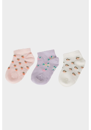 DeFacto Kız Bebek Kaydırmaz Taban 3'lü Pamuklu Patik Çorap E4953A5NSKR1 Çok Renkli