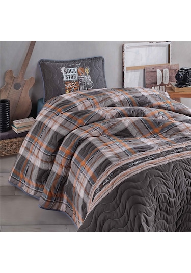 Clasy Ranforce Yatak Örtüsü Tek Kişilik Rock İn Roll V1 Gri