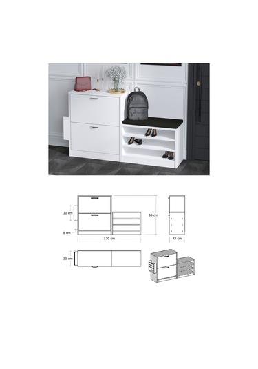 Decormet Trend Ayakkabı Dolabı Beyaz Beyaz