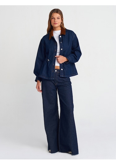 Dilvin 65359 Yakası Kadife Rins Yıkama Denim Mont Lacivert