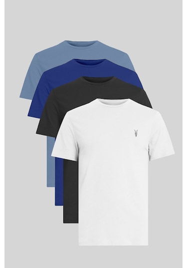 Erkek Standart-fit Bisiklet Yaka %100 Pamuk 4'lü Basic Tişört Paketi Kzk-103 Çok Renkli