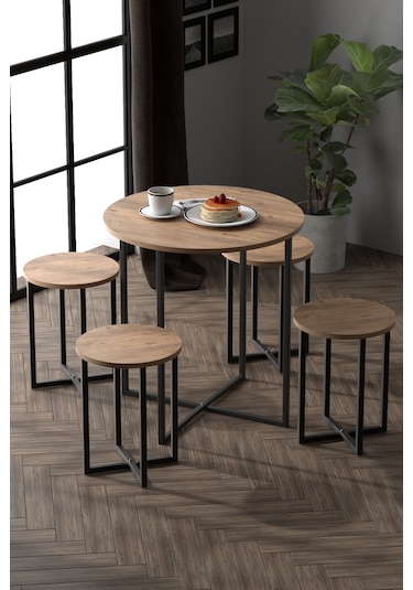 Retodesign 4 Kişilik Yuvarlak Masa Takimi Atlantik Çam 1685