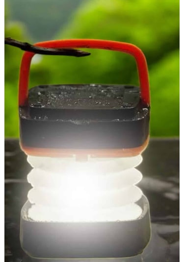 Led Lamba Kamp Lambası Hafif Taşınabilir Şarj Süreli Akordeon El Fenerli ANTRASİT