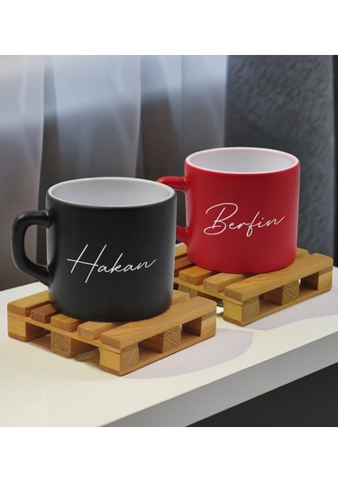 Bk Gift Kişiye Özel İsimli 2li Siyah Ve Kırmızı Renkli Middle Çay & Kahve Fincanı-1, Arkadaşa Hediye, Sevgiliye Hediye Kobitmeyencom32652 Bk Gift