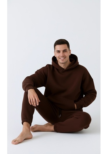 Erkek Kahverengi Oversize Hoodie Sweatshirt Kahverengi
