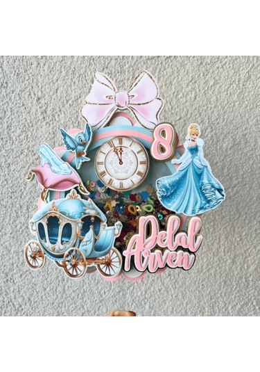 Sindirella Temalı Kız Çocuk Doğum Günü İsme Özel 3d Pasta Parti Süsü Cinderella Cake Topper Çocuk