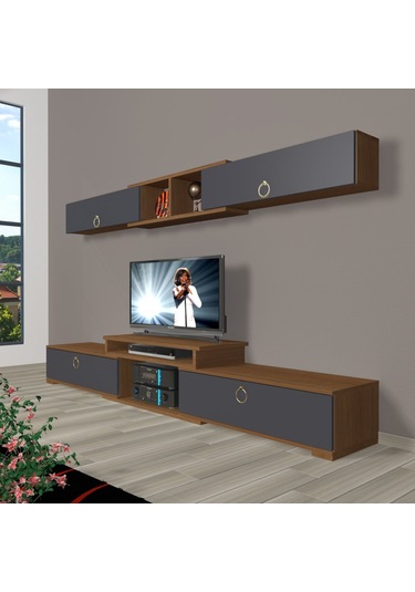Decoraktiv Flex 5 Mdf Gold Tv Ünitesi Tv Sehpası Ceviz - Antrasit