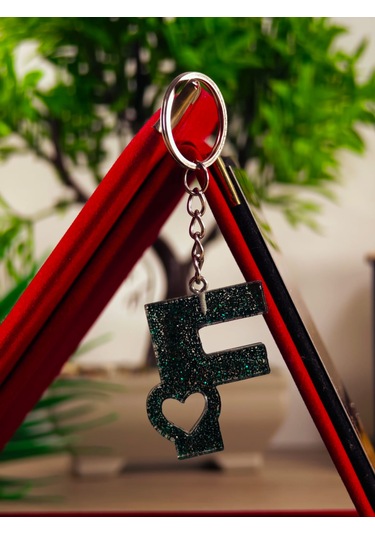 Harfli Anahtarlık Epoksi Kişiye Özel Yapım El Yapımı Harf Anahtarlık Kalp Model Özel Tasarım Hediyelik Ürün Kalp Desenli Simli Anahtarlık Altın - Kahverengi