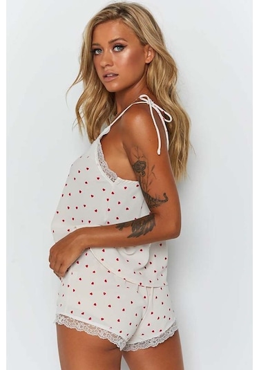 Merry See Dantel Işlemeli Kalpli Şortlu Pijama Takım