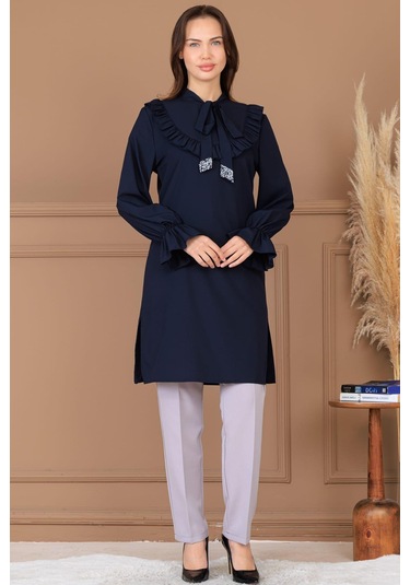 Asel Tunik Pantolon İkili Tesettür Takım Lacivert Lacivert