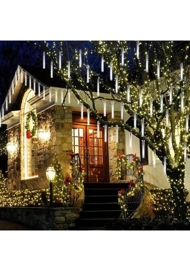 Novahub Sıcak Beyaz 8 Adet Güneş Meteor Yağmuru Yağmur Işıkları Su Geçirmez Dize Işıklar Noel Dekorasyonu 30cm Diğer Diğer