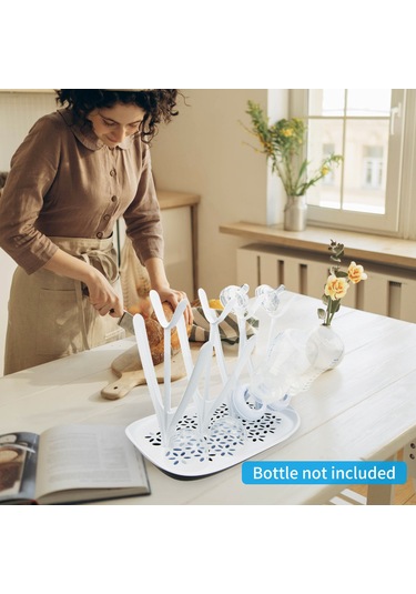 Reedark Beyaz Çocuk Biberon Kurutma Rafı - Taşınabilir Katlanabilir 8 Biberon Kapasitesi, Çift Katlı Su Toplayıcı Tabla İle Ev Ve Seyahat İçin Beyaz