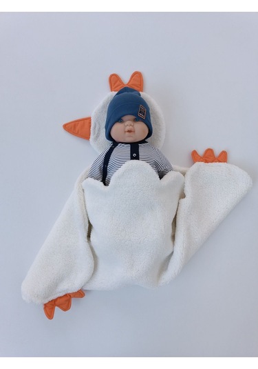 Kışlık Wellsoft Peluş Kuzu Kumaş Bebek Battaniyesi- Çok Amaçlı Minik Kuş Bebek Örtüsü -120x120cm Ekru