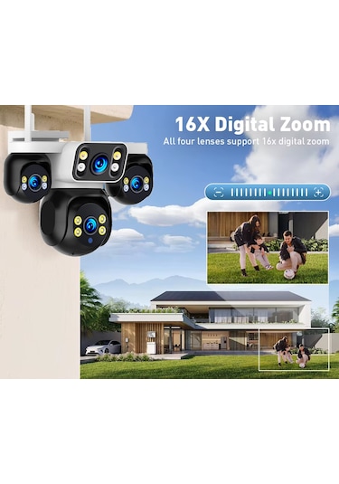 Hieasy 8mp 4 Kameralı Wifi 16x Zoom Hieasy Gece Görüş Çift Yönlü Ses Uzaktan İzleme Kişi Takibi Türkçe Es-5804