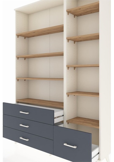 Arges Dolap 9 Raflı 4 Çekmeceli 132x30x195 Aytaşı-çam/antrasit Atlas Çam/antrasıt