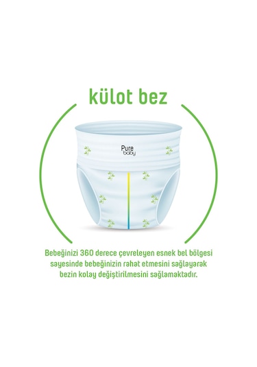Pure Baby Organik Bambu Özlü Külot Bez 3'lü Paket 6 Numara Xlarge 96 Adet 3'lü