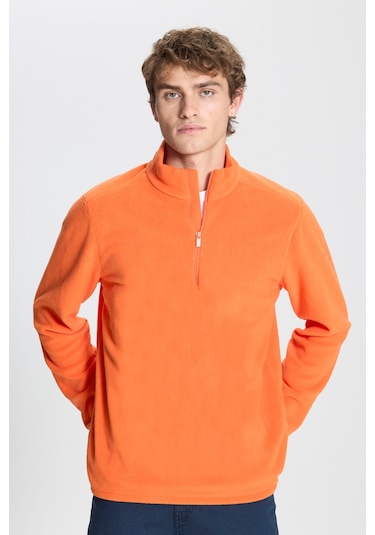 AC&Co / Altınyıldız Classics Anti-Pilling Tüylenme Yapmayan Bato Yaka Erkek Polar Sweatshirt 4A5221100016TRNXXL Turuncu