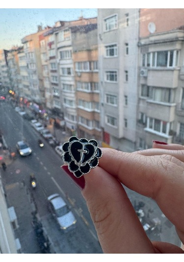 Gotik Kalp Haç Model Siyah Ayarlanabilir Yüzük