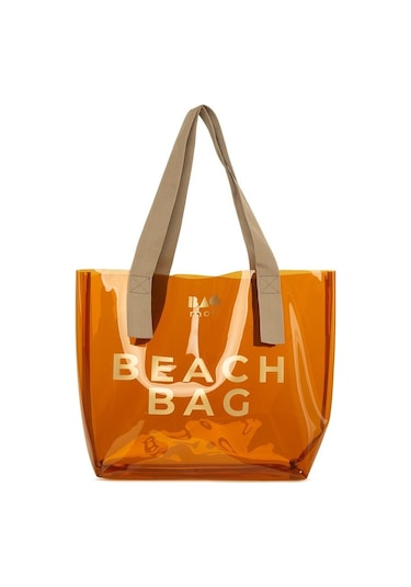 Bagmori Beach Bag Baskılı Şeffaf Plaj Çantası Vizon