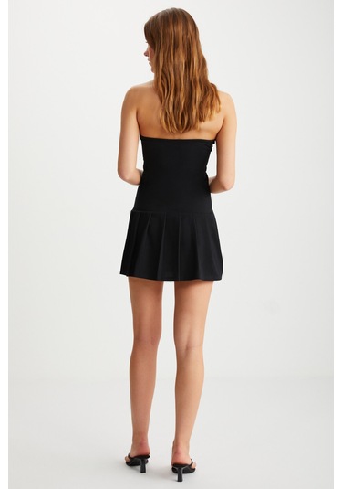 Cathy Kadın Omuzu Açık Vücuda Oturan Altı Pileli Mini Şık Siyah Elbise