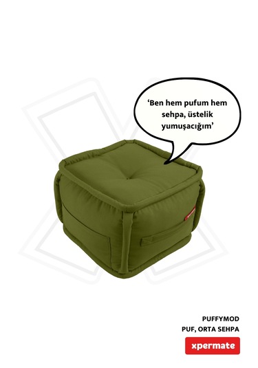 Xpermate Puffymod Dekoratif Kare Puf Orta Sehpa 40x40 Cm Yeşil