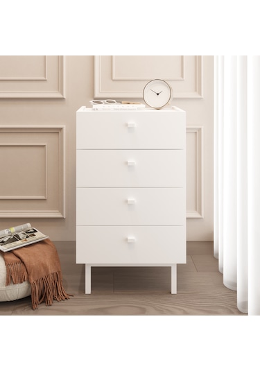 Robinhome Rhode Şifonyer 4 Çekmeceli Ahşap Ayaklı Beyaz