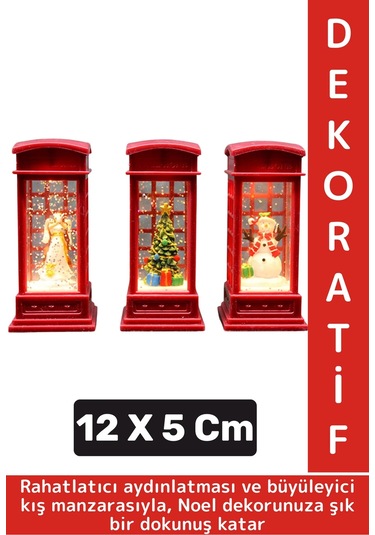 Dekoratif Hediyelik Ev Ofis Christmas Yılbaşı Noel Tema Telefon Kulübeli Işıklı Kar Küresi 12 X 5 Cm
