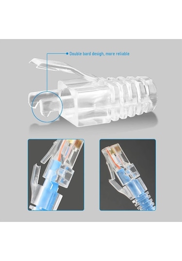 100 Adet - Rj45 Cat5e Cat6 Cat6a Boots Konnektör Şeffaf Jack Koruma Kılıfı