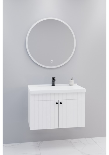 Avien 80 Cm Banyo Dolabı Orz Led Aynalı Beyaz - Boy Dolap Hariç Beyaz