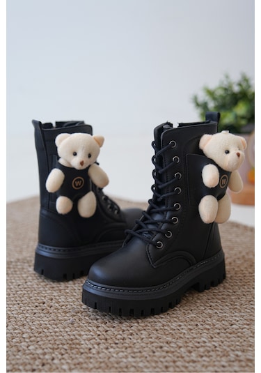 Daxtors D006 Günlük Ortopedik Ayıcıklı Kız Çocuk Botu Siyah