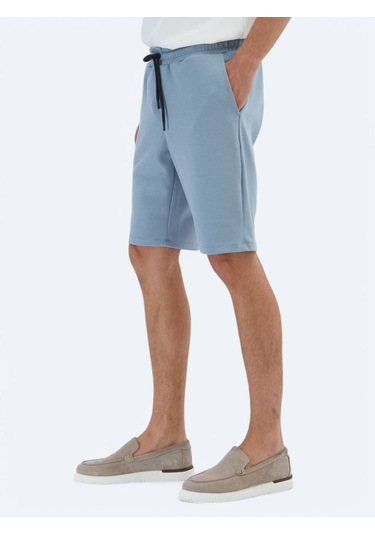 Mavi Düz Örme Jogging Fit Spor Bermuda Mavi