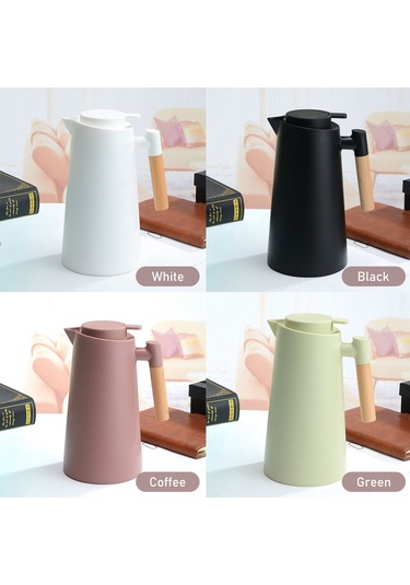 Padalink 1l Cam Fincanlı Ev Kullanıma Isı Saklama Potu - Çift Duvarlı Vakum İzolasyonlu, Sıcak/soğuk Tutucu, Ahşap Saplı Kahve/su Dispenseri Beyaz