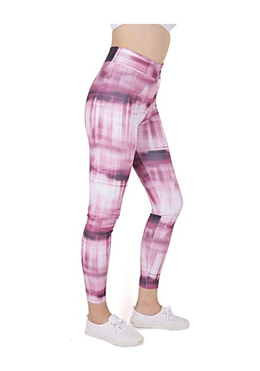 Kadın Renkli Çizgi Desenli Yüksek Bel Spor Tayt Pembe-mor Siyah Çizgili