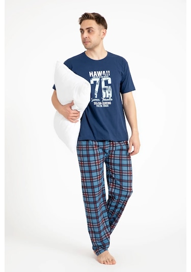 Tampap 2170-K Kısa Kollu Baskılı Erkek Pijama Takımı - İndigo