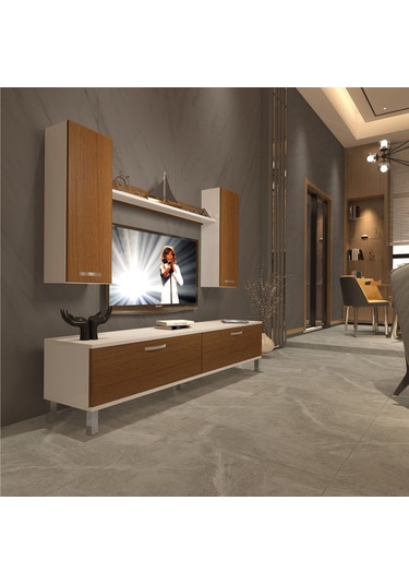 Decoraktiv Eko 7 Slm Std Krom Ayaklı Tv Ünitesi Tv Sehpası Beyaz - Ceviz