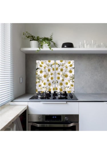 2' Li 30X52 CM Papatya Çiçeği Desenli Cam Kesim Tablası ve Ocak K