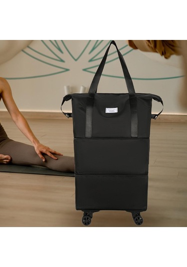 Homyl Katlanabilir Seyahat Çantası Tekerlekli Genişletilebilir El Siyah Çift Genişlet