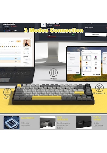 Ak820 Pro Mekanik Oyun Klavyesi,3 Modlu Tft Renkli Ekran Ve Cnc Düğmeli 81 Tuş,rgb Aydınlatma