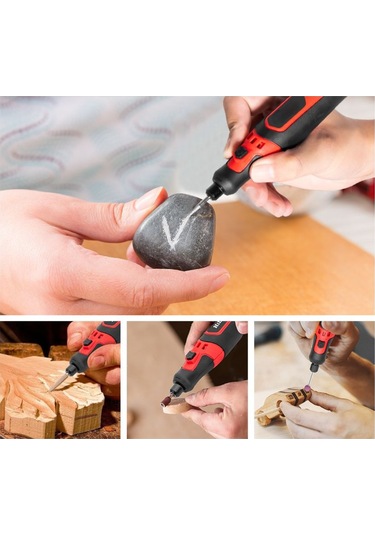 Vkemall Usb Şarjlı 3 Hızlı Mini Taşlama Aleti Seti, 63 Aksesuar İle Taşlama, Yüzey Süsleme, Cnc İçin Dıy El Sanatları - Siyah-kırmızı Pil Dahil