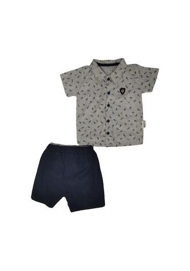 Erkek Çocuk Gri Gömlekli Alt Üst Takım Altı Şortlu Gri