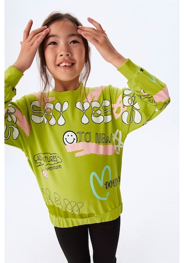 Nk Kids Nm33531 Kız Çocuk Emoji Sweat-yeşil Yeşil