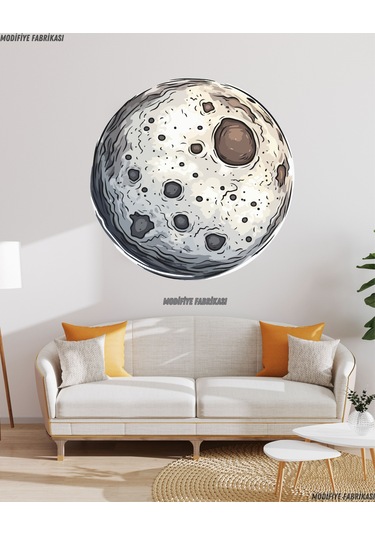 Dokulu Yüzeyli Ay Sticker 40 Cm Uv Baskılı Dekoratif Stick... Beyaz