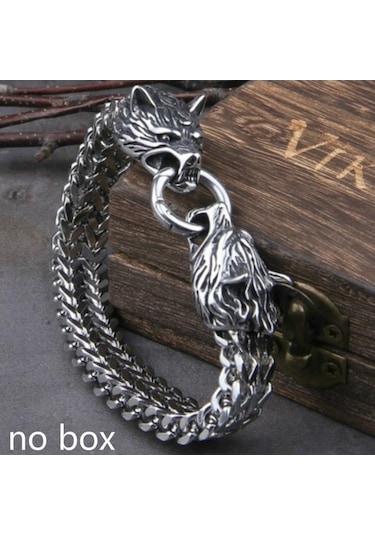 Novahub Çelik Paslanmaz Viking Odin Kurt Kafası İskandinav Erkek Bilezik, Deri Ve Çelik Takı, Punk Tılsım Hediye Çok Renkli