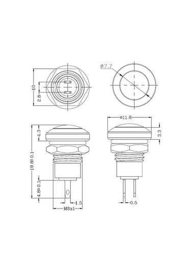 Mikro Güç Anahtarı Yuvarlak Metal Düğmesi Anahtarı Su Geçirmez Otomatik Güç Başlangıç Kapısı Düğmesi Silver Noktası 8mm 2pin 5 Adet