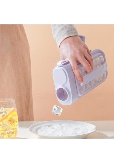 2'si 1 Arada Buz Küpü Kalıp Su Isıtıcısı Taşınabilir 17 Izgaralı Buz Yapıcı Şişesi Bpa İçermez, Fda Sertifikası Yok - Beyaz