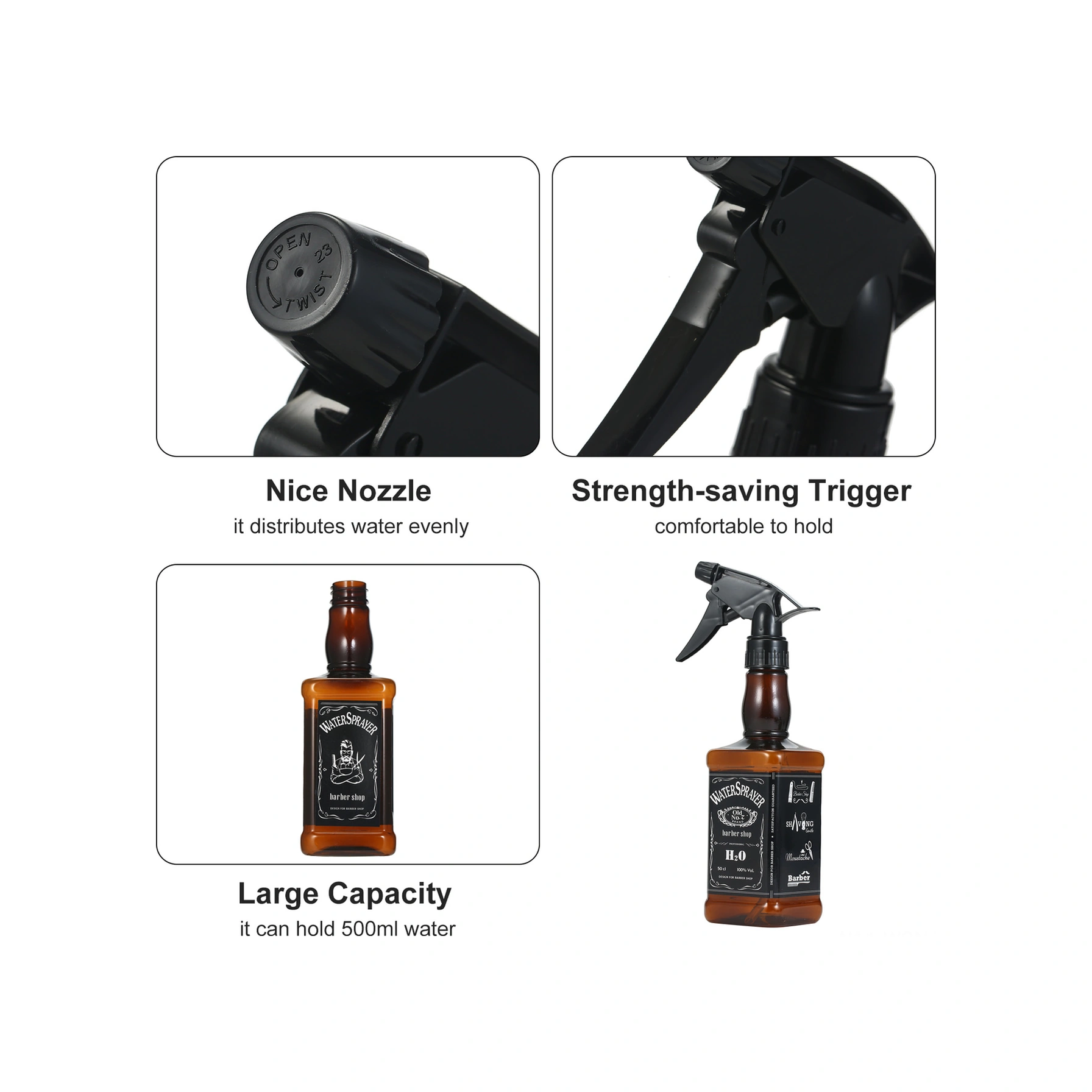 Neevoyu Saç Salonu Sprey Botu 500ml - Gri Renkli Pp Malzeme Saç Bakımı Aleti Gri